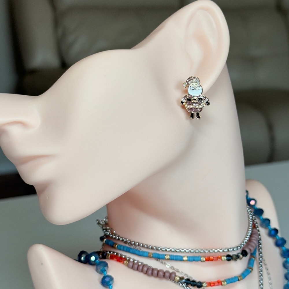 Pink Santa Stud Earrings in Silver Tone